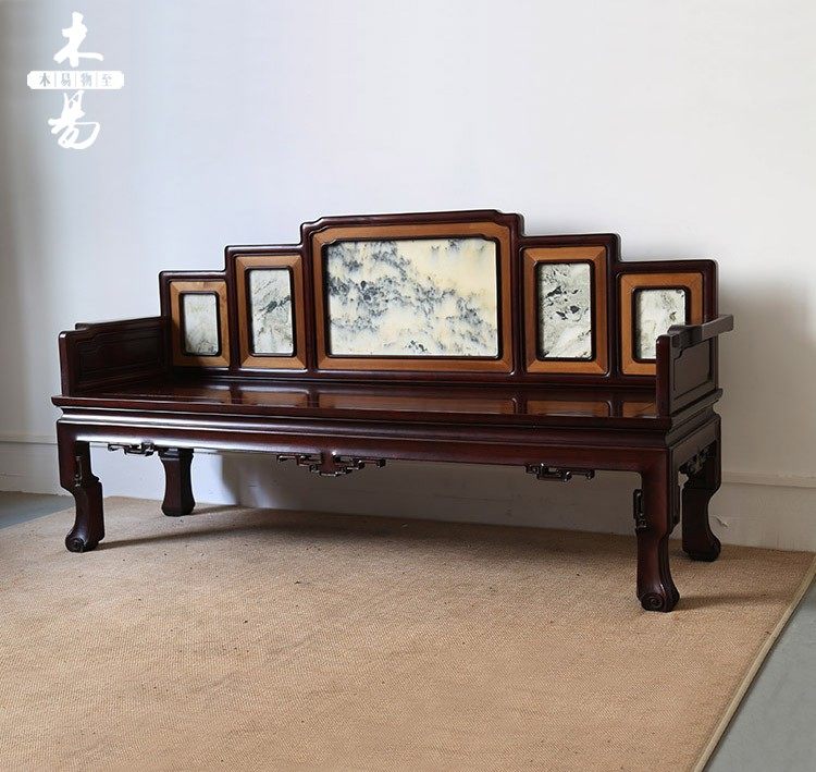 红木长椅东非酸枝云石五屏椅框双人三人中式围椅
