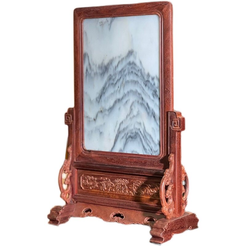 红木紫檀台屏桌上摆件研屏文房雅血四平八稳云石摆件