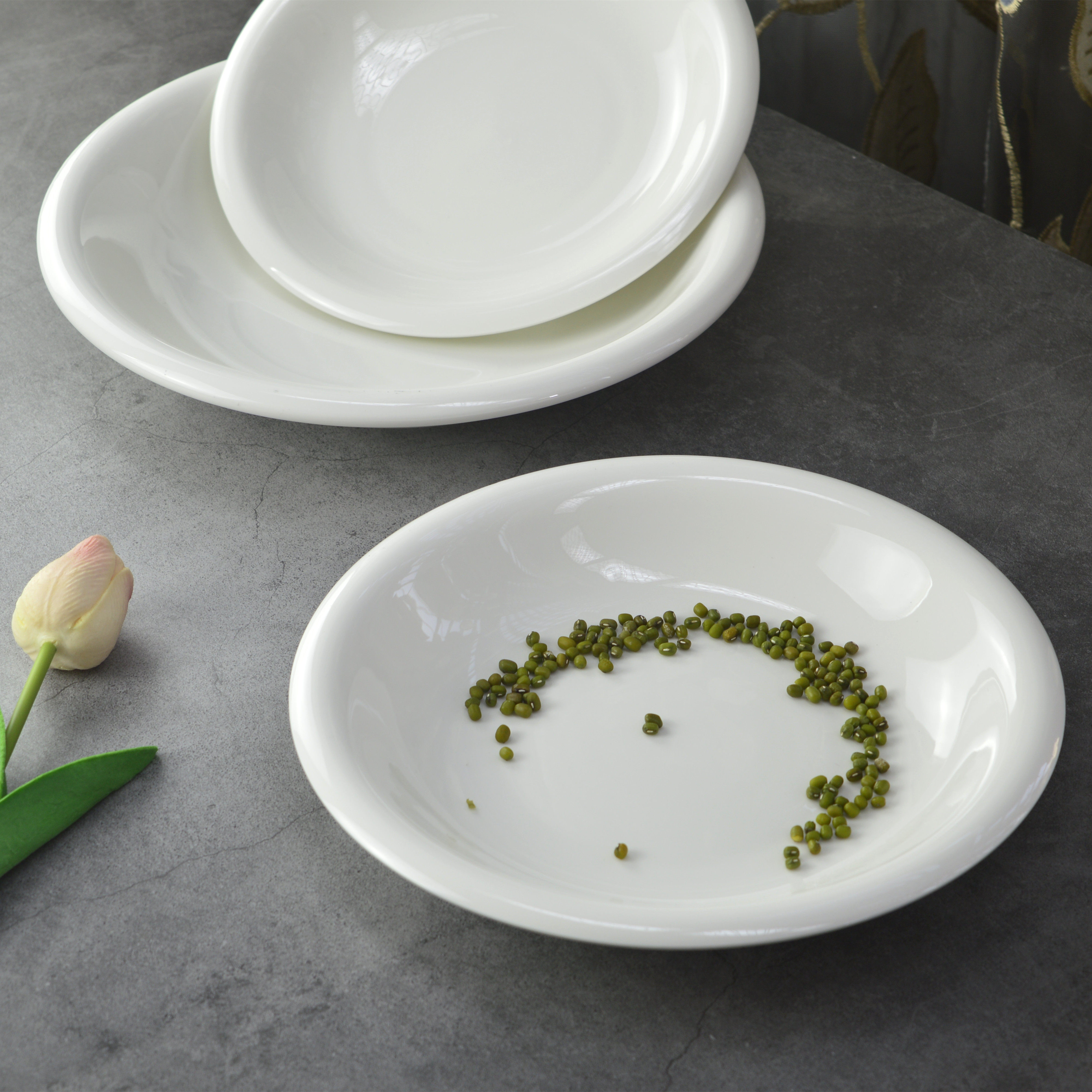 酒店饭店陶瓷厚边圆盘汤盘沙拉盘深菜盘创意盘