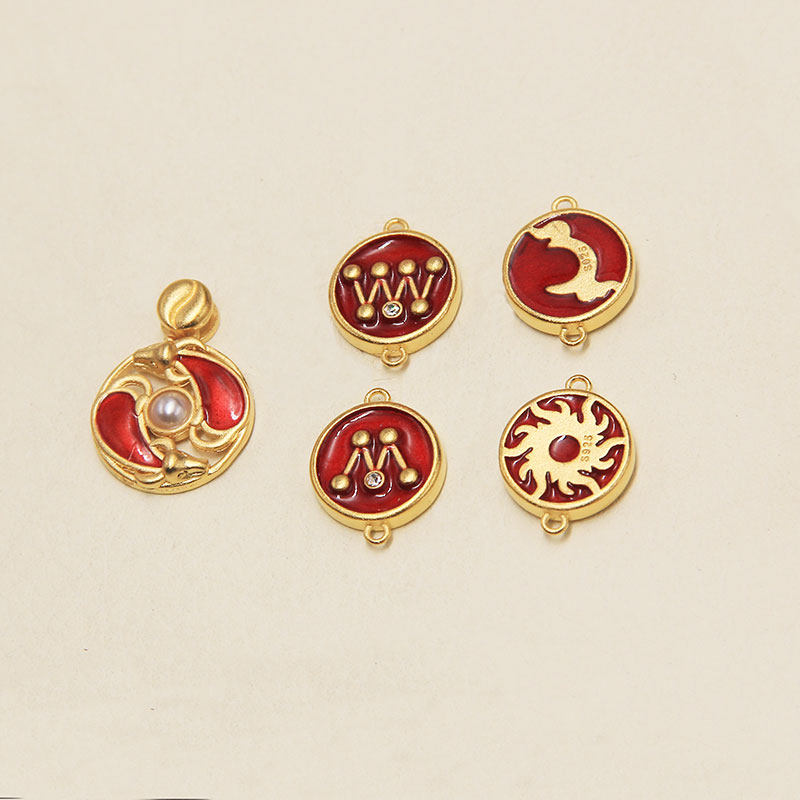 老金金沙金保色情情侣男女日月图腾双吊转运其他diy饰品配件