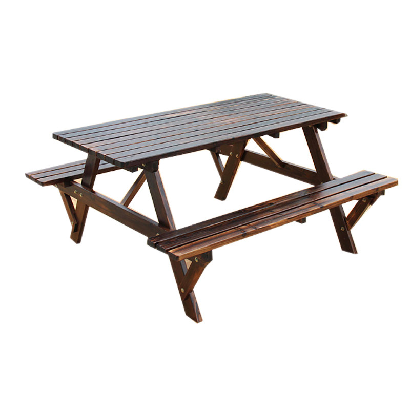 户外庭院花园阳台木制连体桌凳实木碳化休闲桌椅套件