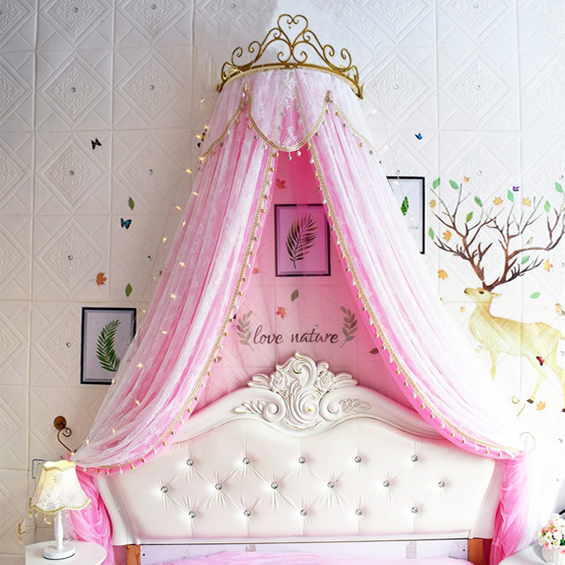 床幔公主蚊帐家用欧式床头纱帐皇冠支架婚庆床幔