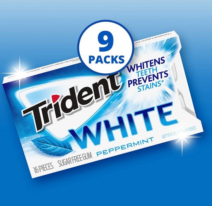 美白牙齿美国原装tridentwhite系列原味薄荷无糖口香糖