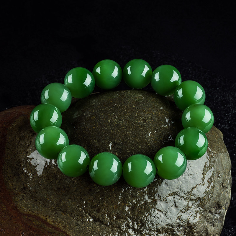 碧玉尊和田玉碧玉圆珠手链男款中号碧玉手串玉石天然带证书新疆