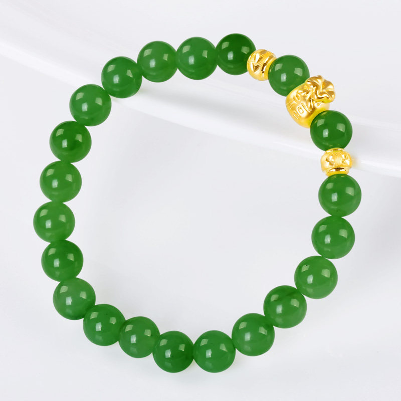 碧玉玉尊金镶玉黄金手链足金转运女款玉手串带手饰