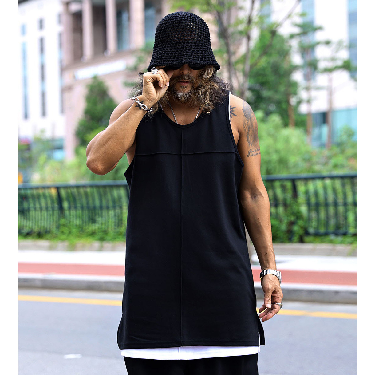 韩国潮牌打底汗衫韩版夏季纯色开衩嘻哈宽松背心