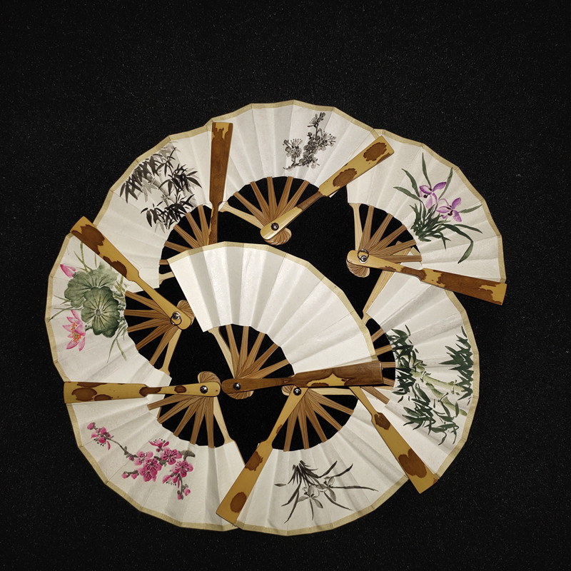 折扇袖珍迷你梅妃文玩空白手绘题字天然斑竹扇子