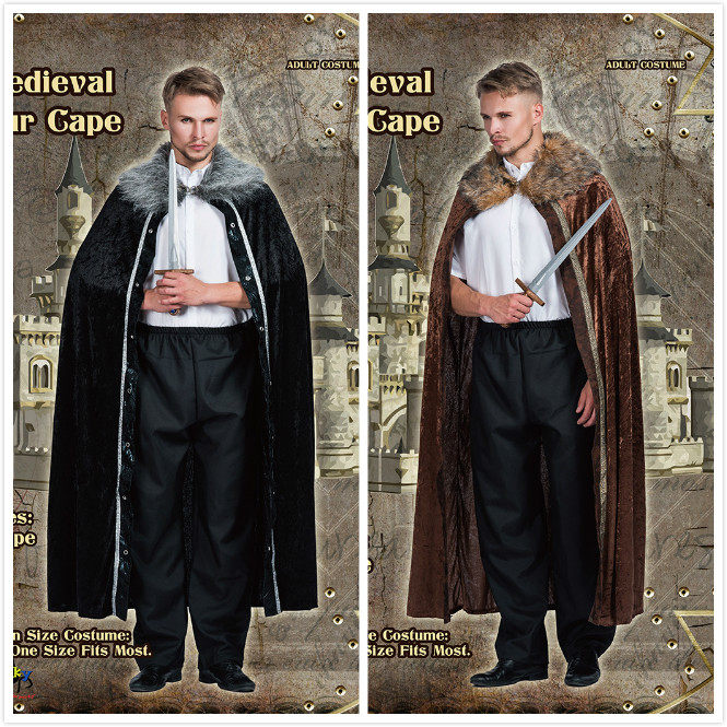 中世纪披风欧美男士毛毛领毛领斗篷毛绒复古欧洲民族服装