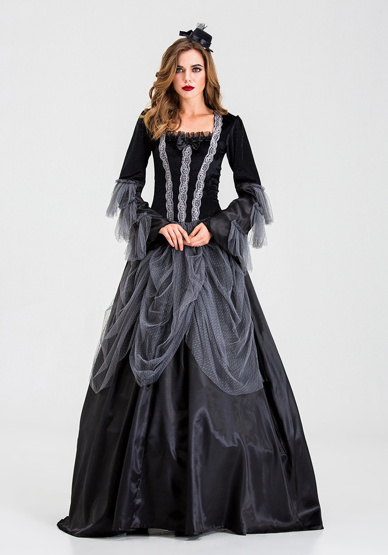女王吸血鬼万圣节黑色神秘长裙欧美华美华丽礼服复古民族服装