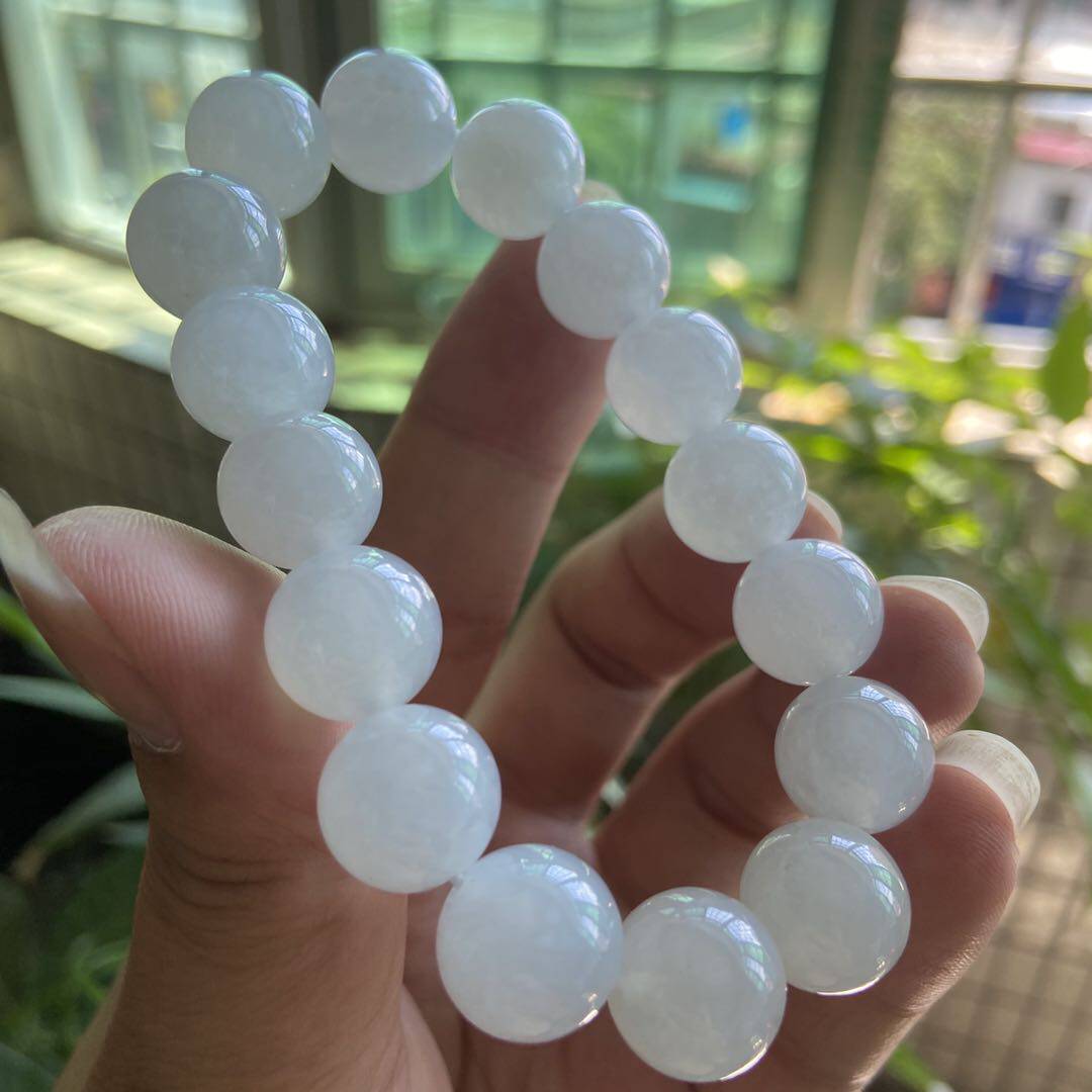 善诚翡翠天然货糯种白珠手串珠珠串手链16颗约卡手链
