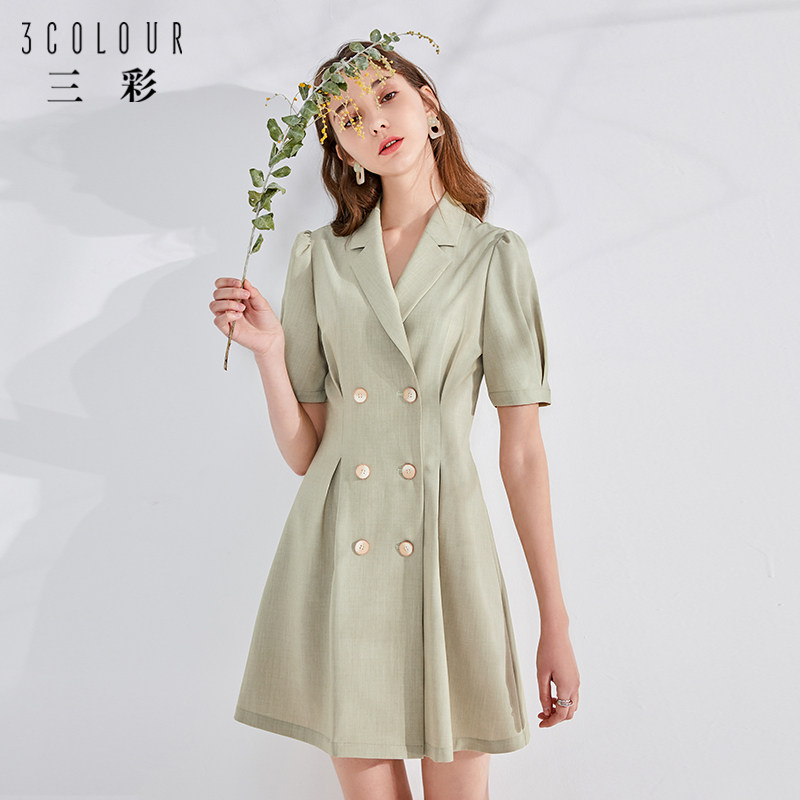 复古正品三彩2020女装新款西装短袖连衣裙d015953l20连衣裙
