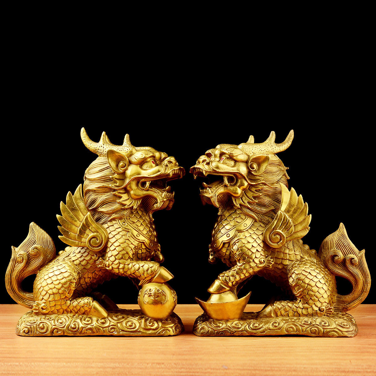 帝祖 纯铜麒麟摆件大小号财富麒麟一对礼品家居装饰品摆件