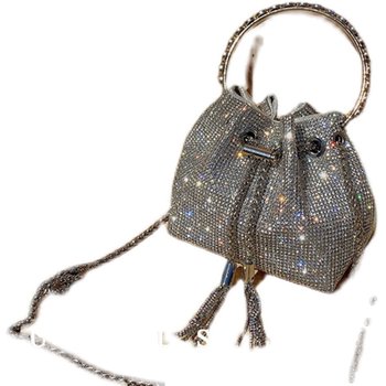 UGALS tassel shiny diamond bag hand-set diamond rhinestone bag metal sequin bucket bag hand-held crossbody bag