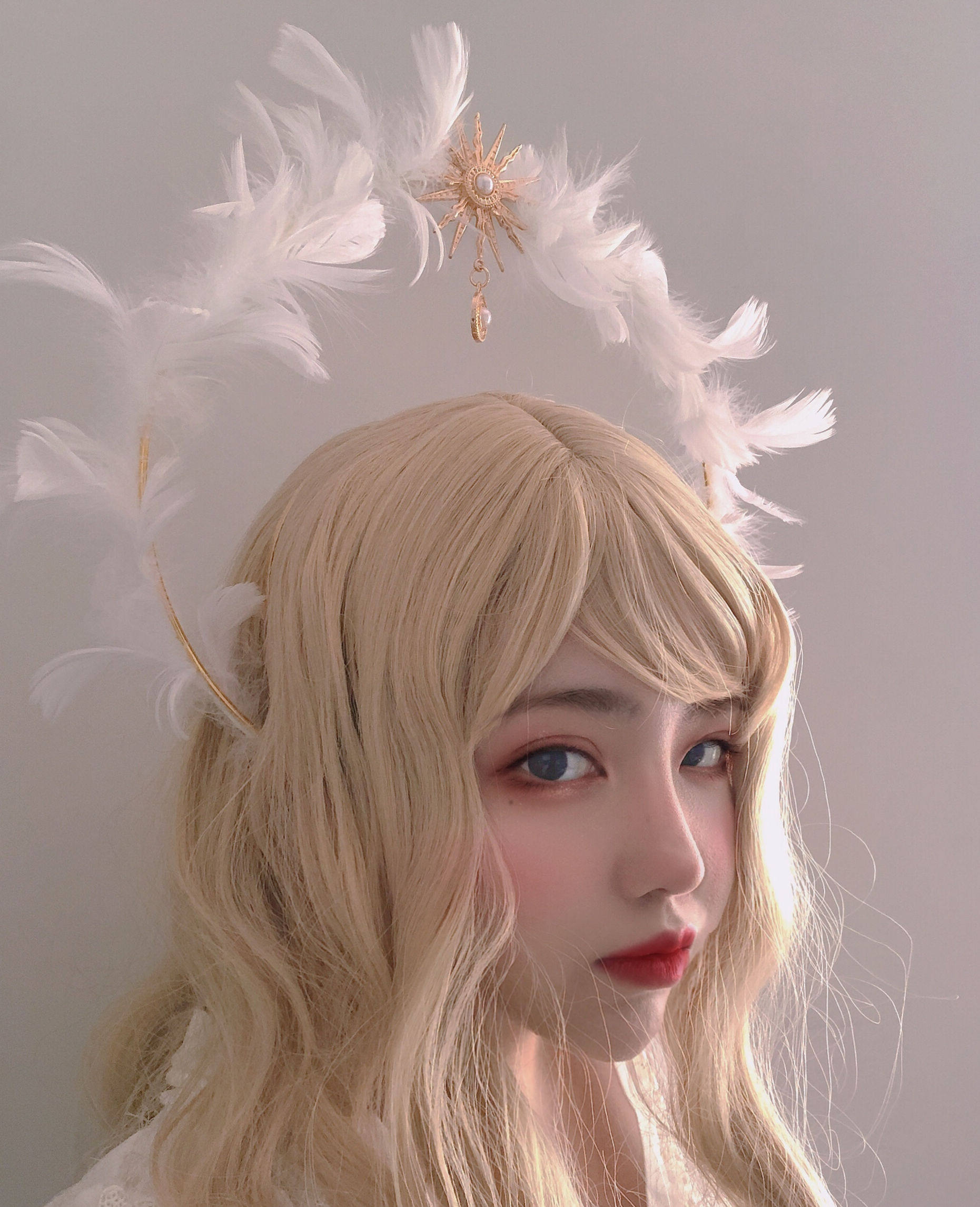 lolita汉服头饰圣母光环阿波罗羽毛翅膀天使光圈发饰