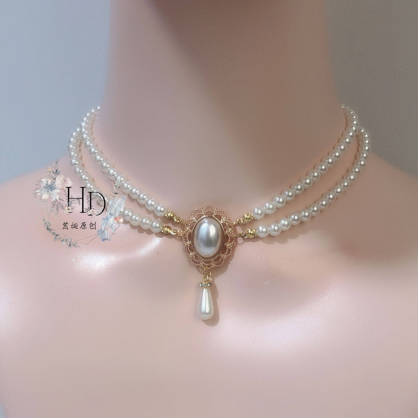 洛丽塔lolita珍珠巴洛克复古宫廷项链花嫁茶会锁骨项链