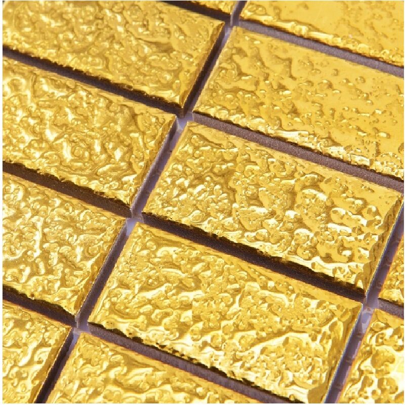 陶瓷马赛克莱纳斯黄金金色电镀拼图背景墙客厅瓷砖马赛克