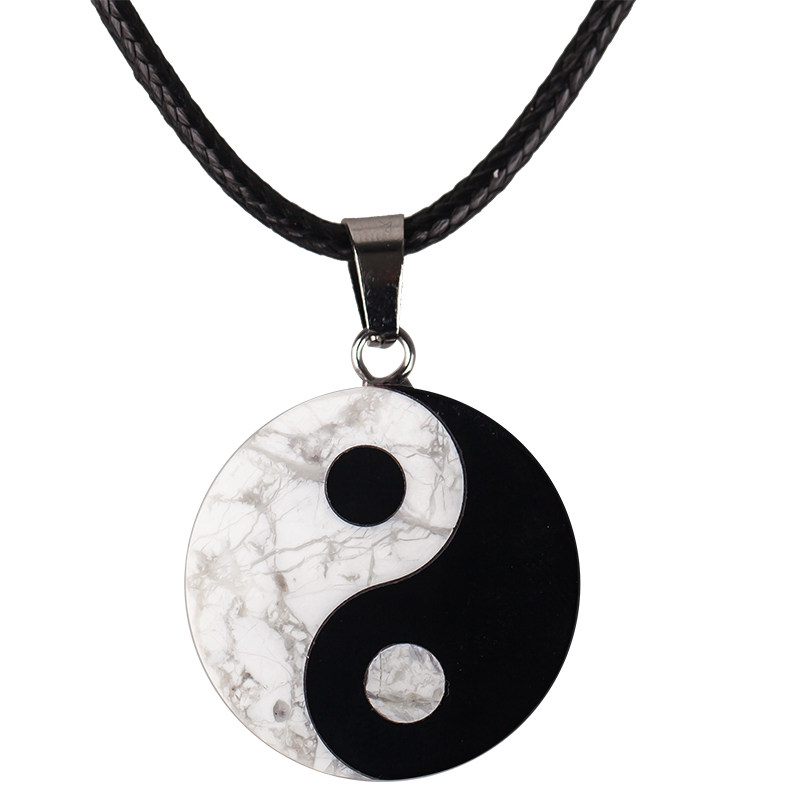 黑曜石八卦项链男女阴阳五行太极吊坠白松石饰品情侣开运平安随身