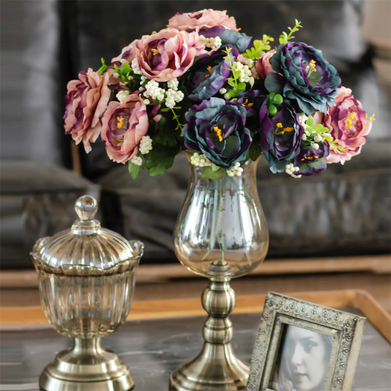 欧式宫廷仿真花绢花假花家居装饰花手捧花 复古把束山茶花 2色选