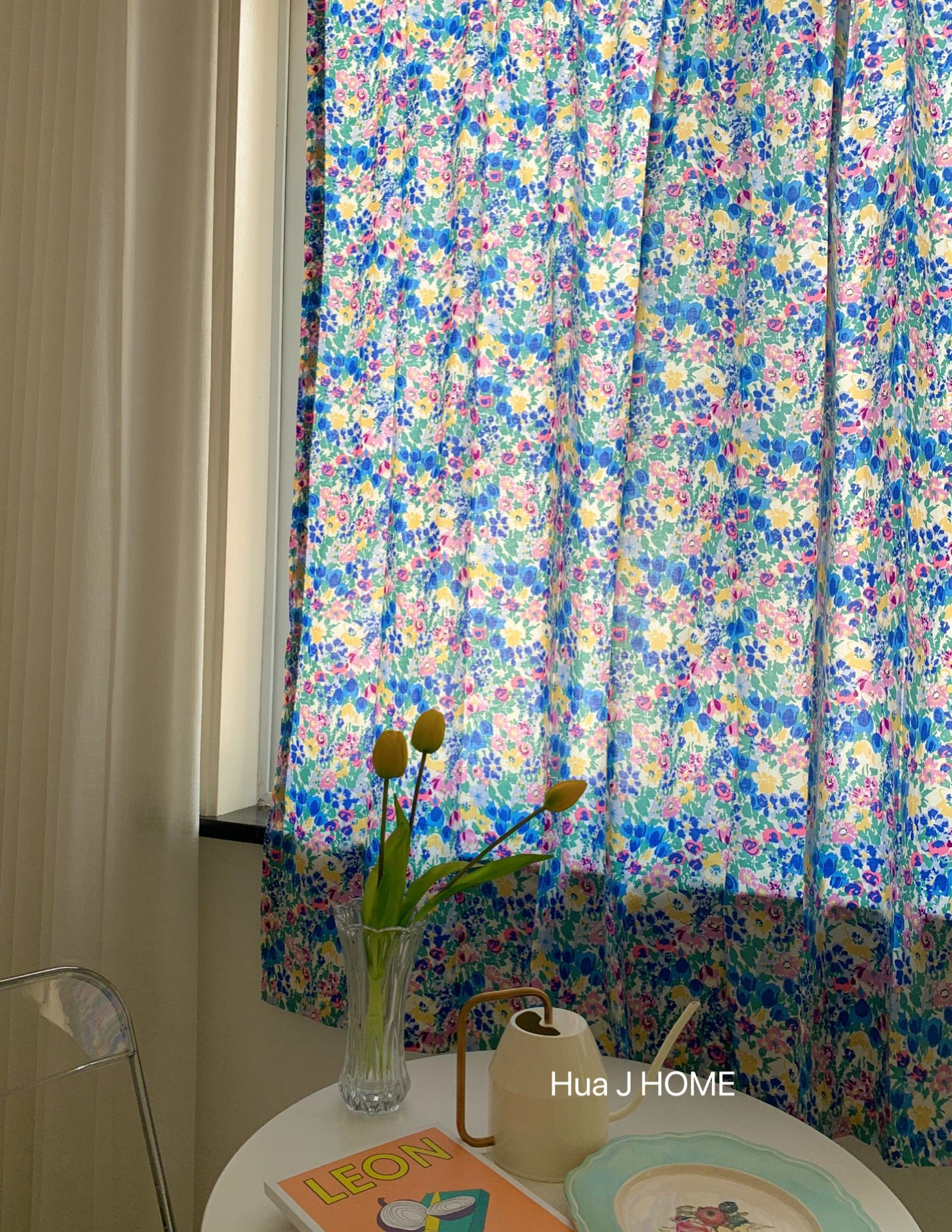 油画郁金香chao碎花窗帘门帘隔断全棉自制韩风成品窗帘