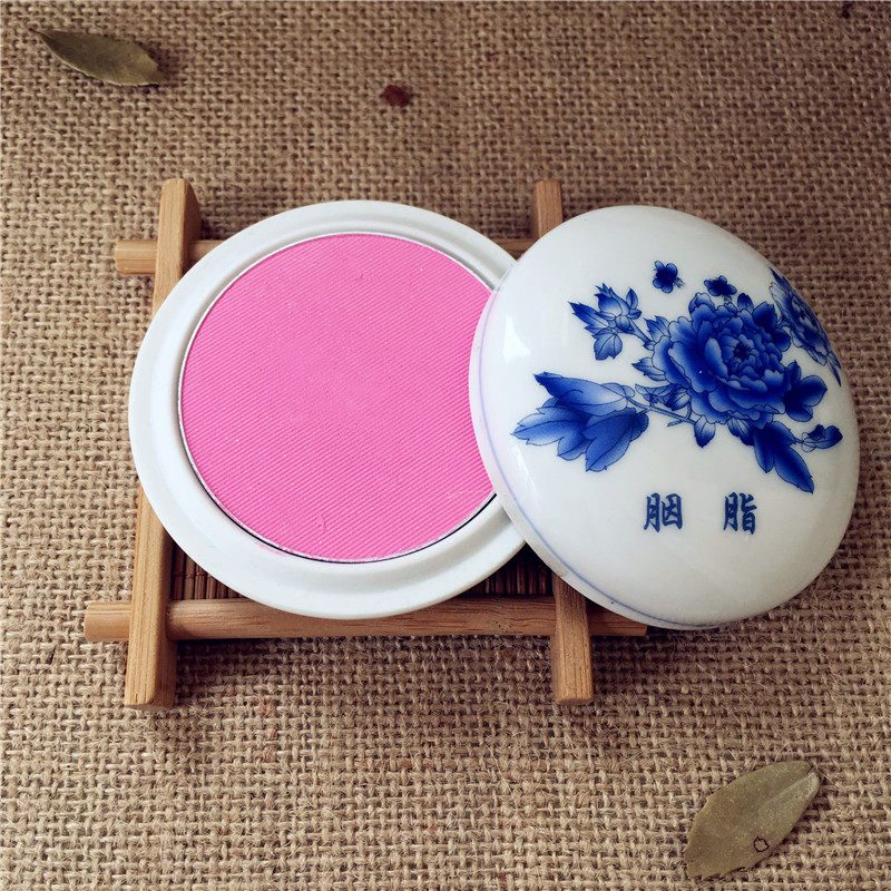 谢馥春胭脂 古典珍藏青花瓷牡丹胭脂 粉状老牌国货胭脂腮红送粉刷