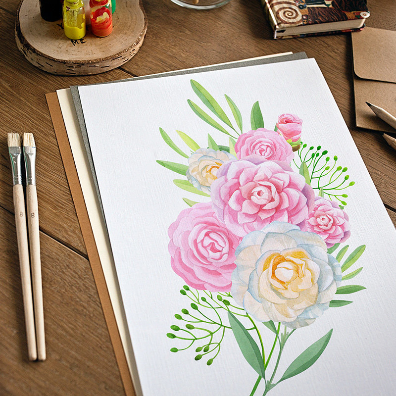 水彩手绘玫瑰花月季花花卉花纹边框花环装饰美化设计素材