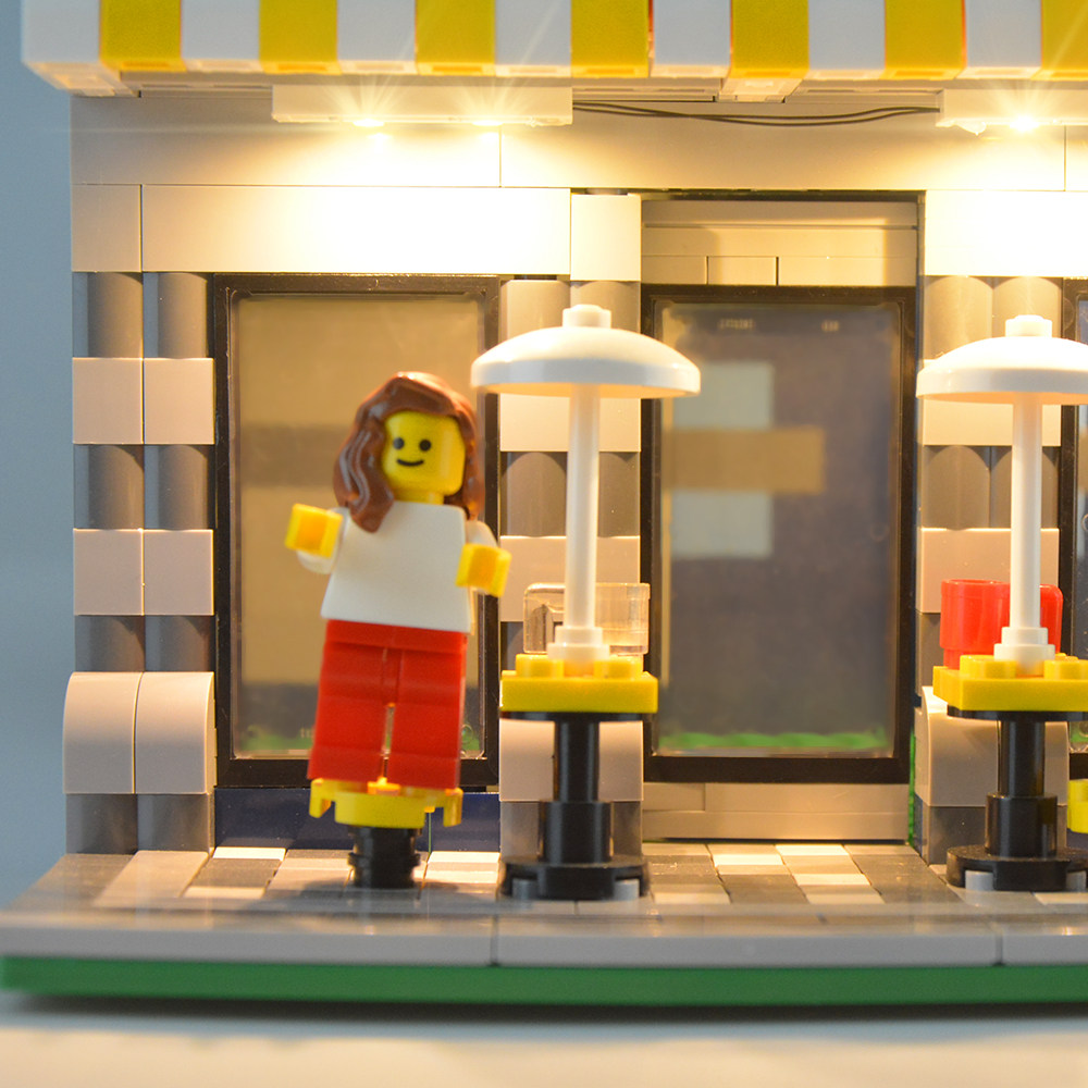 yeabricks适用乐高10182街景配件转角咖啡厅灯组led建构