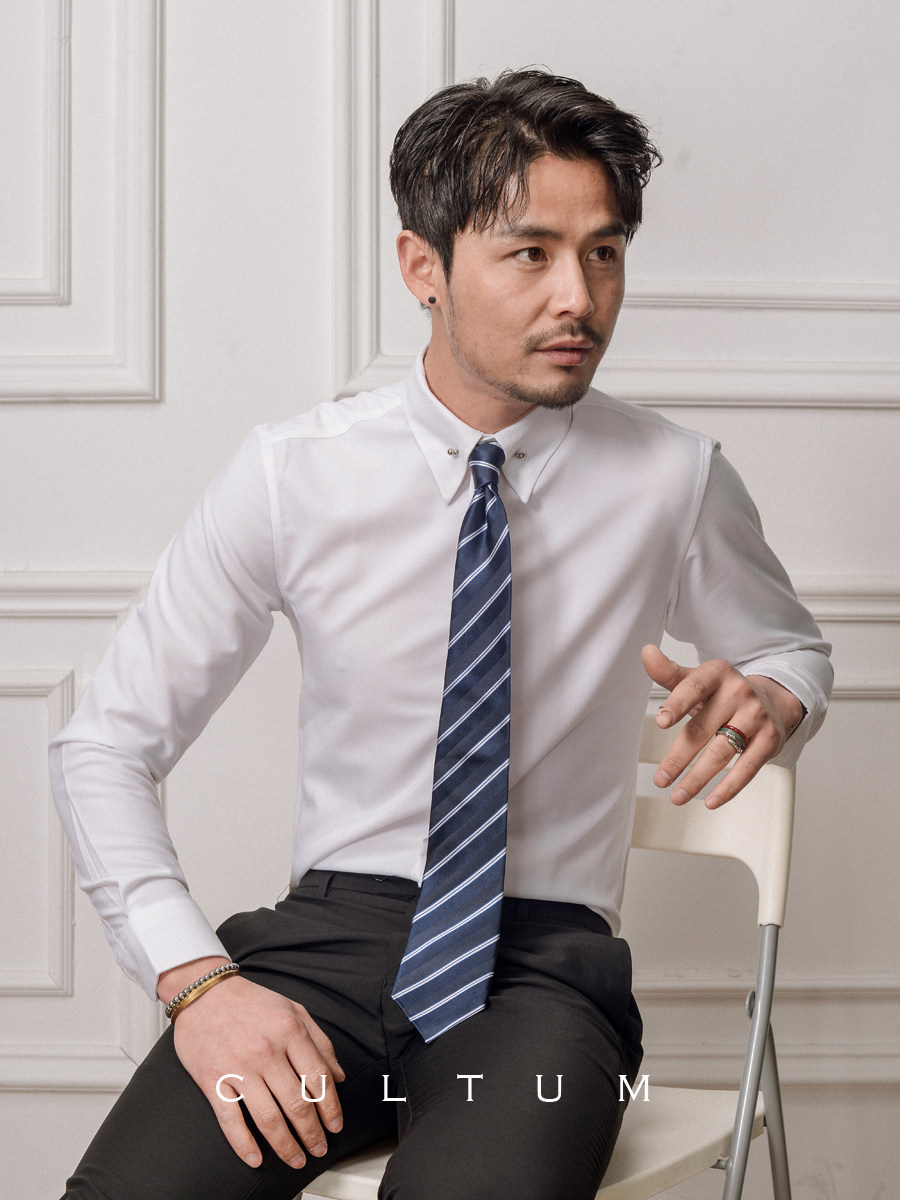 带领针免烫长袖白色衬衫男商务绅士大尖领韩版修身潮流黑色衬衣