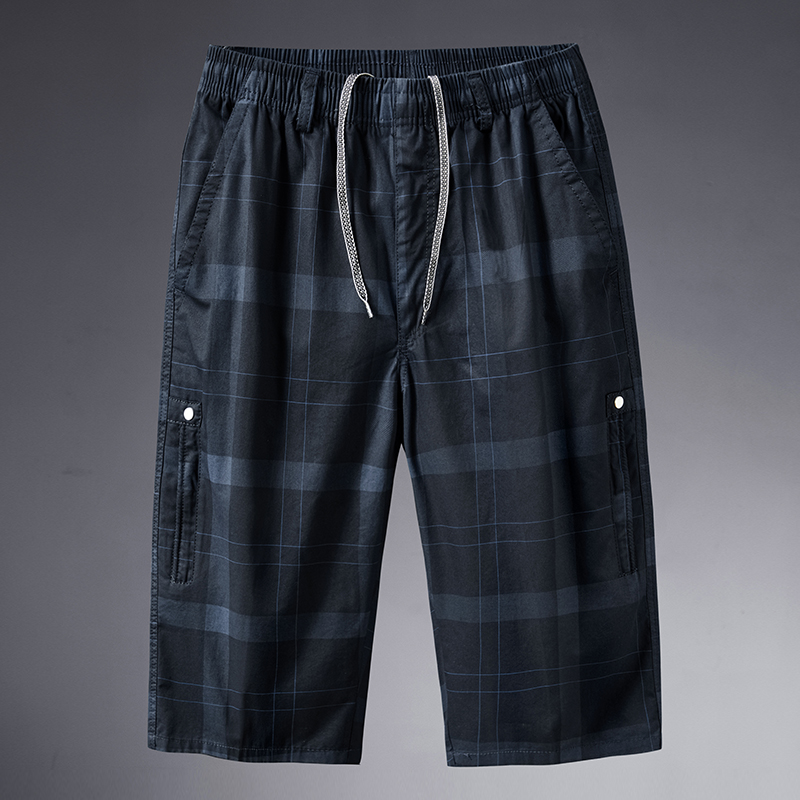 中年爸爸七分裤男夏季休闲中裤宽松中老年人短裤纯棉夏装沙滩裤子