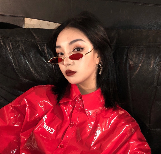 明星网红同款超小红色墨镜椭圆形造型原宿复古太阳眼镜
