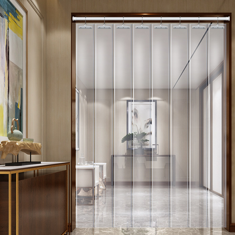 打孔空调隔风门帘折叠滑道百叶透明推拉店铺门帘