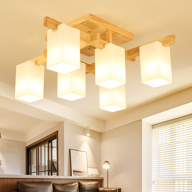 日式原木吊灯创意led客厅灯具实木木艺卧室客厅吊灯