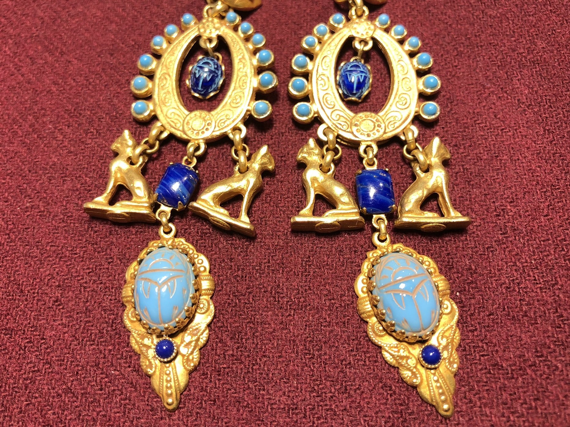 kyvintageaskewlondon收藏埃及复兴法老王圣甲虫鎏金耳夹