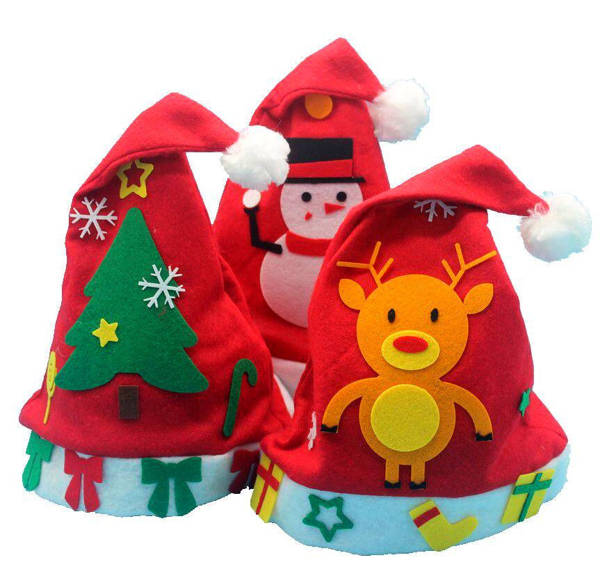 儿童自制圣诞帽不织布diy手工材料幼儿园装饰手工创意粘贴类