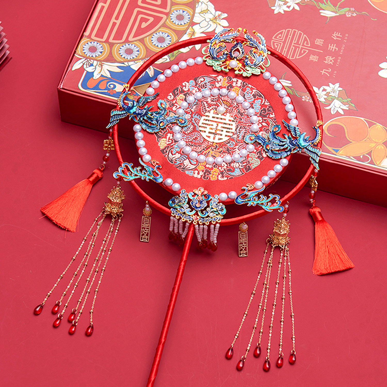 结婚古风却扇出嫁新娘包新娘喜扇材料diy手工工艺扇