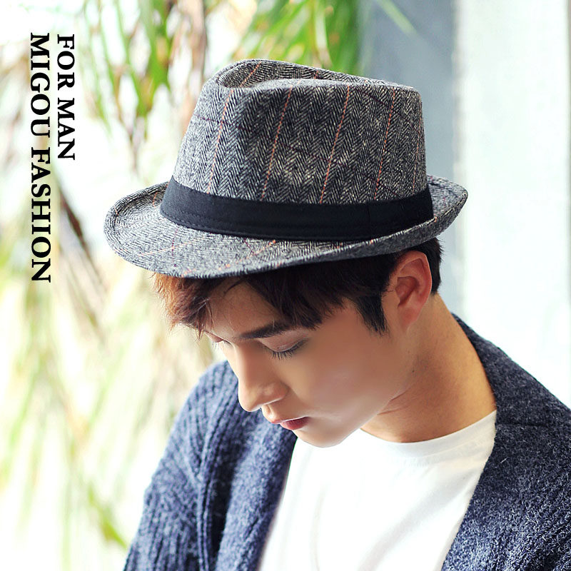 米购新款韩版爵士帽潮男英伦复古男士小礼帽舞台遮阳休闲绅士帽子