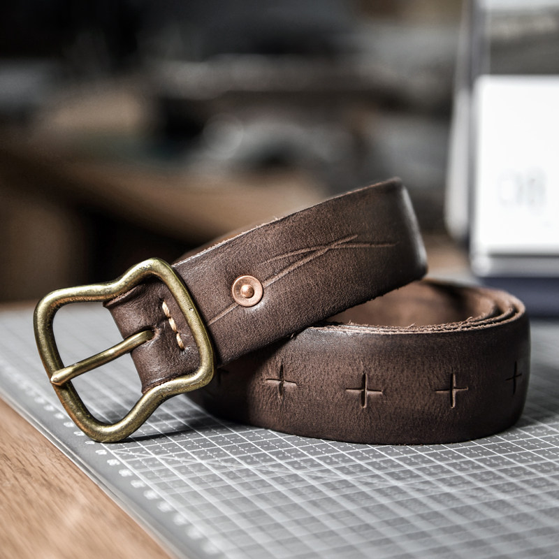 牛皮手工做旧皮带简约复古文艺百搭搭头腰带腰带