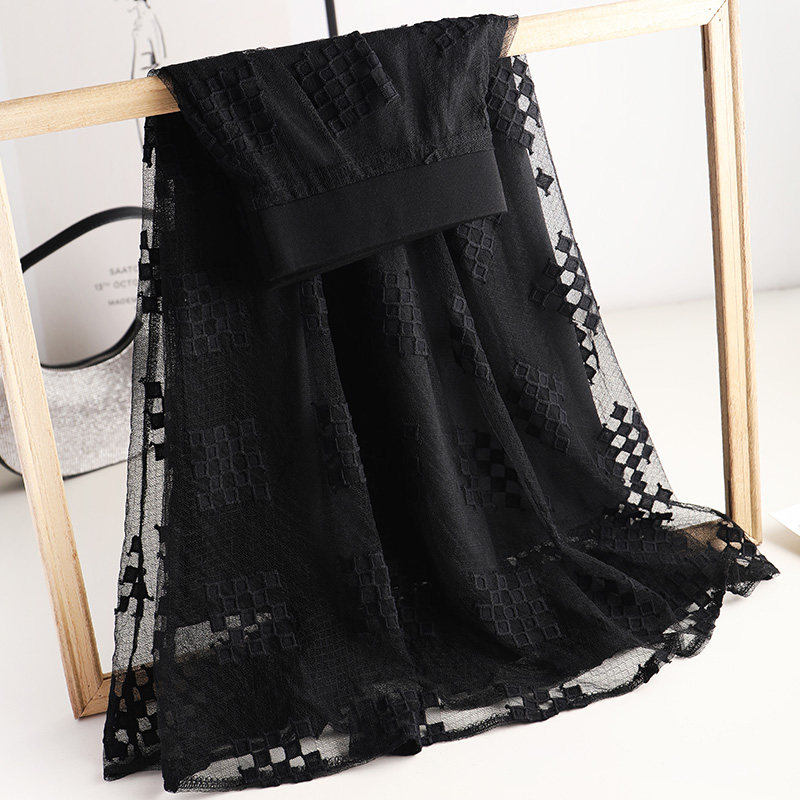 气质黑色蕾丝半身裙女2021新款高腰显瘦网纱半身裙