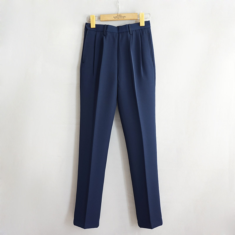 秋冬季侧边纽扣西装裤旁开口长裤中老年女裤浅蓝中老年女装