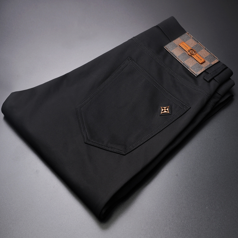 2022年夏季男士弹力修身纯黑色休闲裤男直筒商务休闲小脚长裤子薄