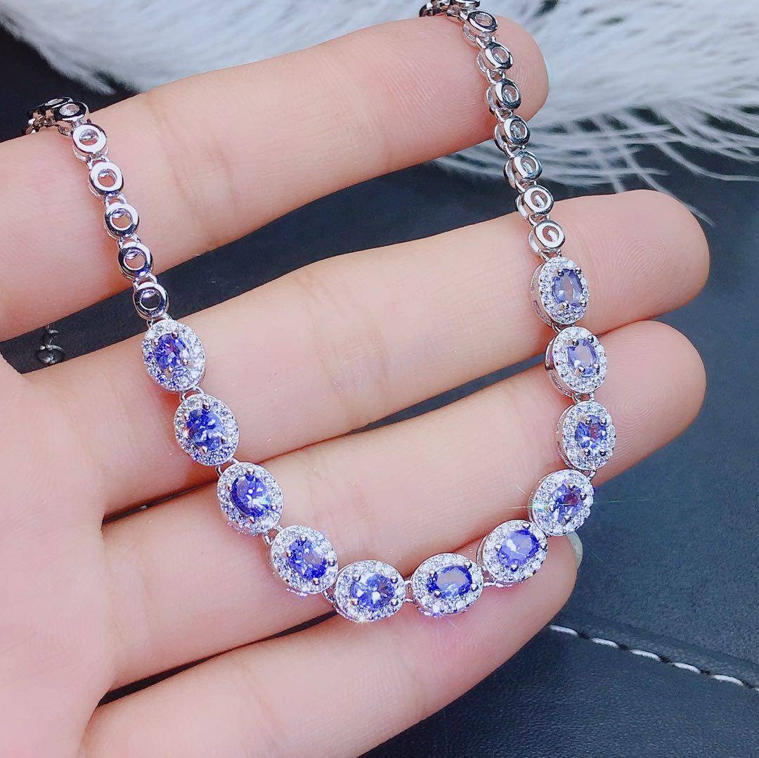 天然火彩精工4mm925主石爆闪坦桑简约经典手链手链