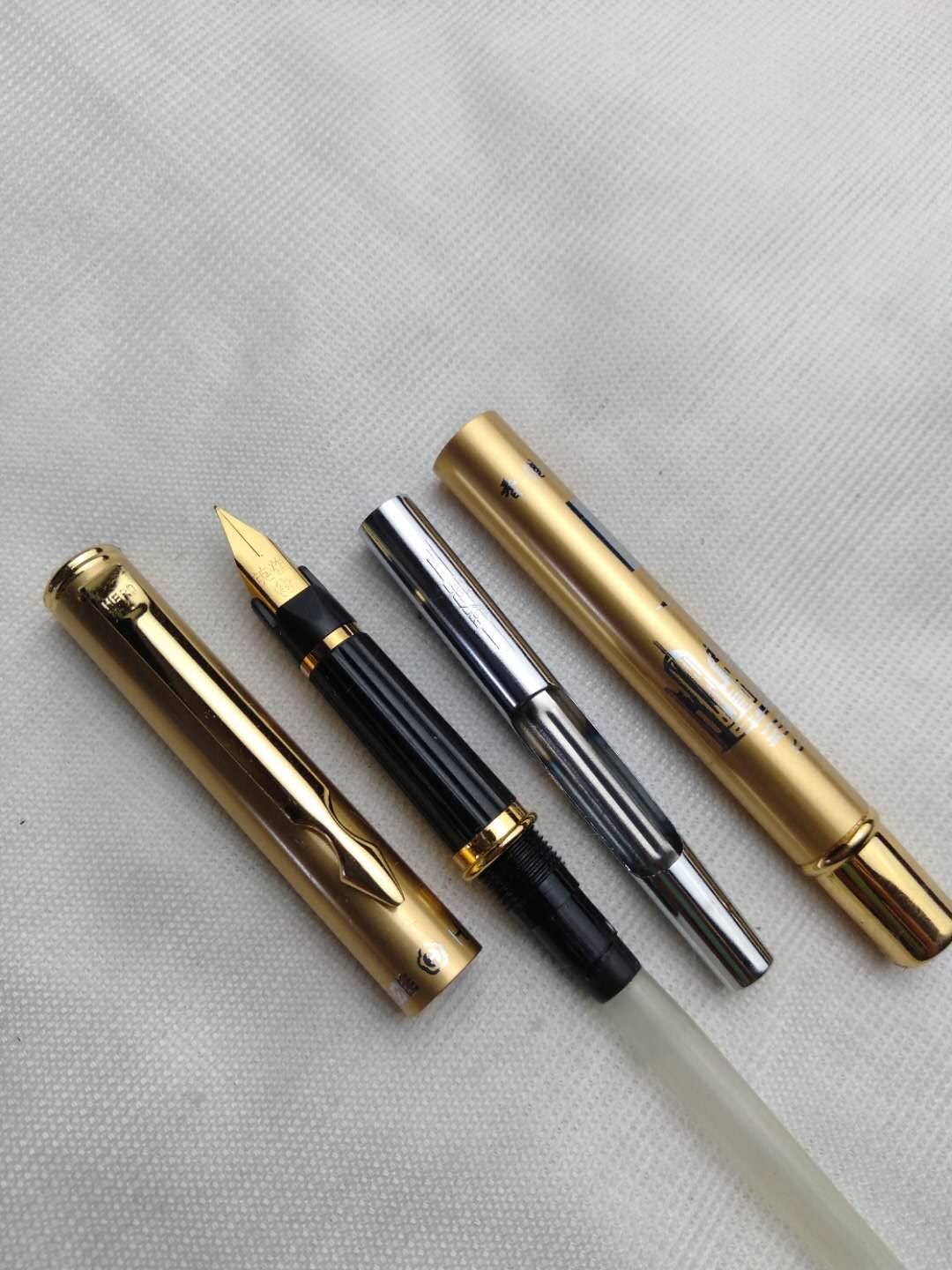 钢笔90年代库存英雄金刻中细明尖练字绝版少量钢笔