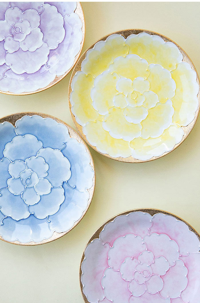 日本进口有田烧文山陶瓷手绘牡丹花樱花碟子盘子盘