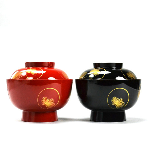 日本山中漆器樱花月兔日式盖碗日料味增汤碗漆器