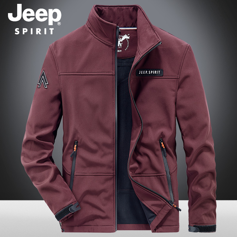 JEEP男士夹克春季新款商务休闲宽松大码男装上衣立领薄款抓绒外套