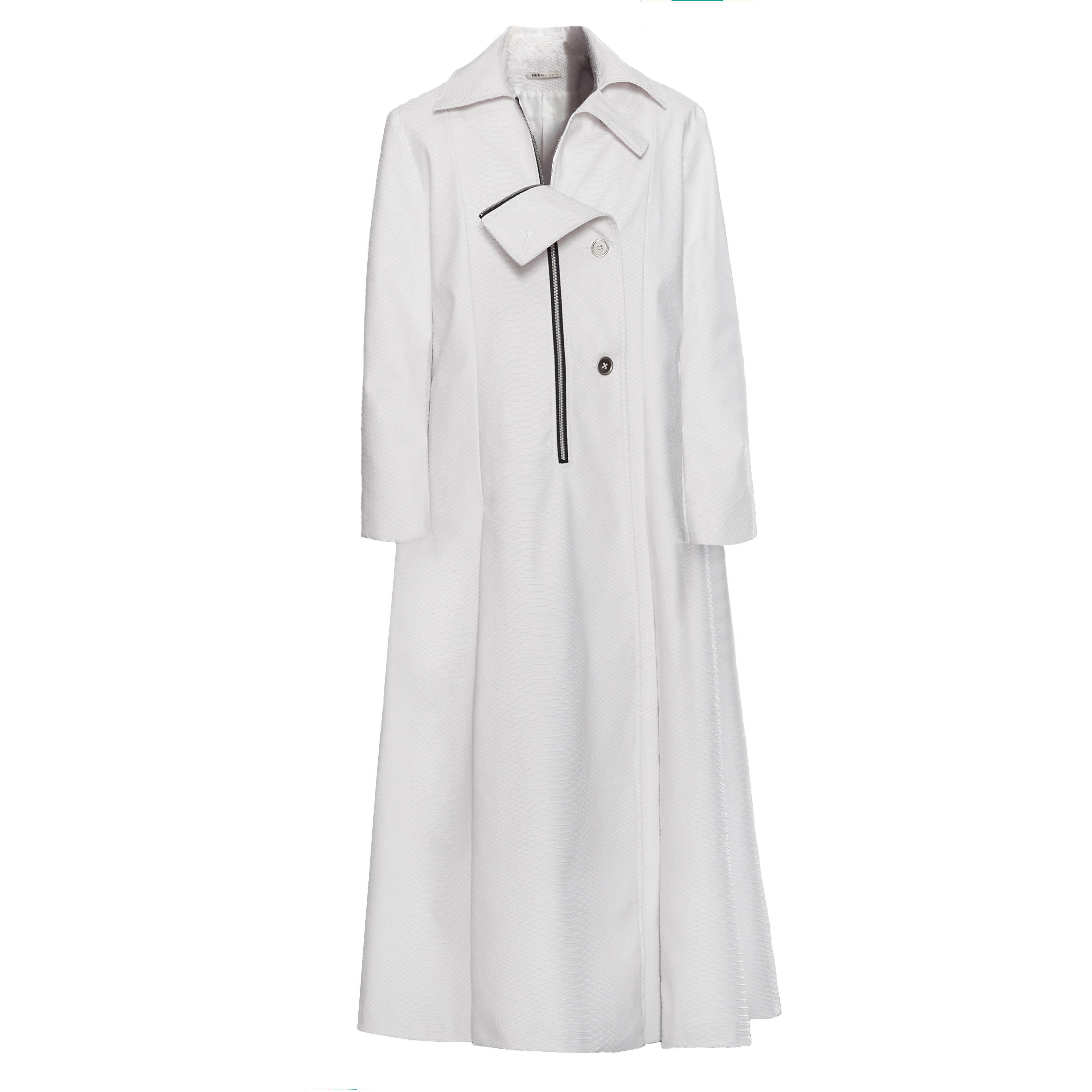 reeth设计白色皮衣长款男装蛇皮纹理长大衣外套皮衣