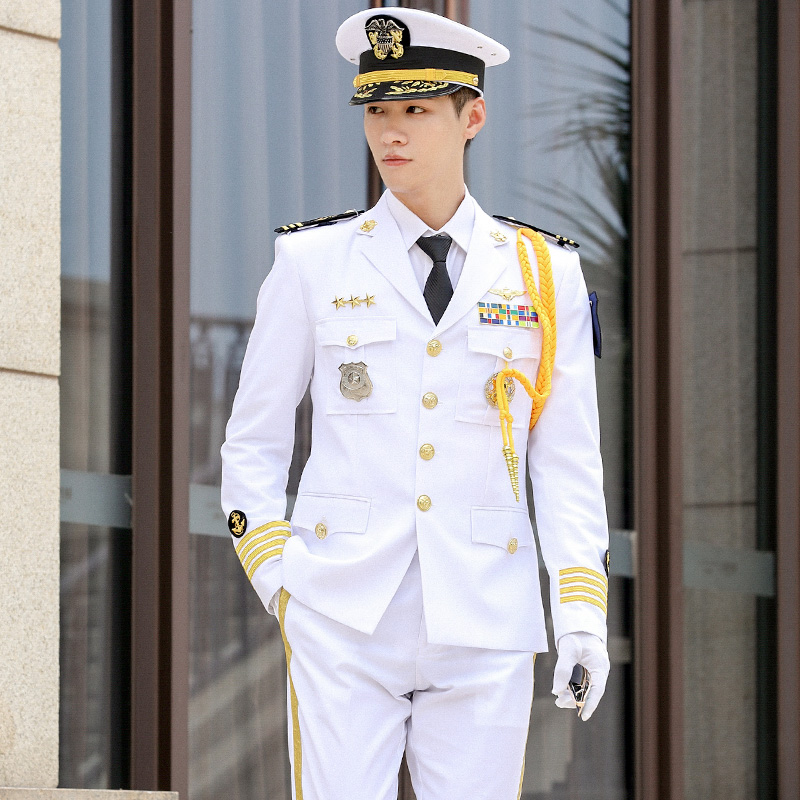 制服春秋海军风套装上班海员船长白色西服航空工装制服