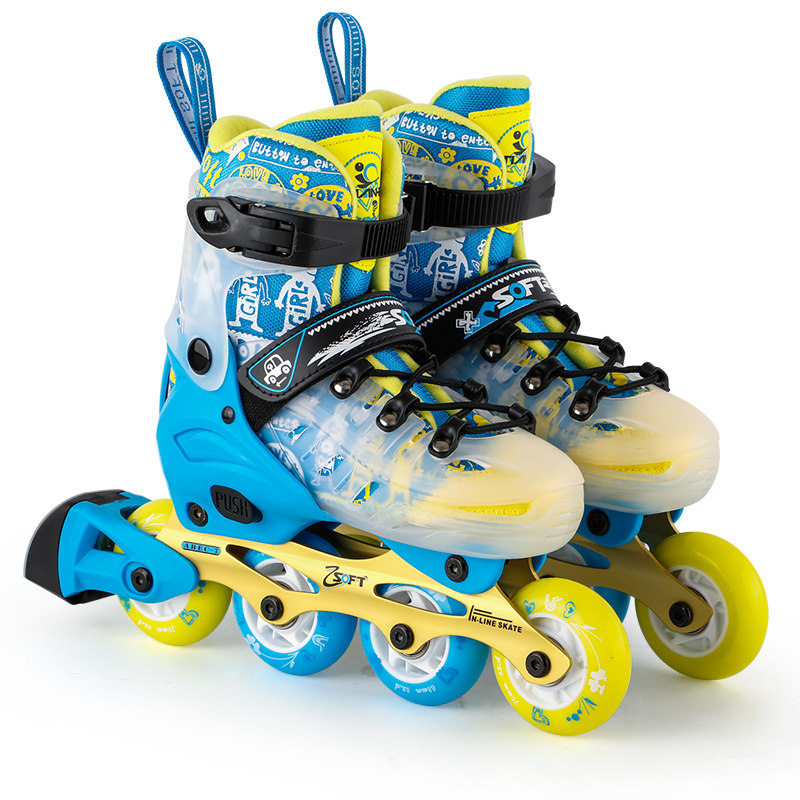 soft天鹅溜冰鞋儿童全套装旱冰轮滑鞋初学者男女中大童专业可调节