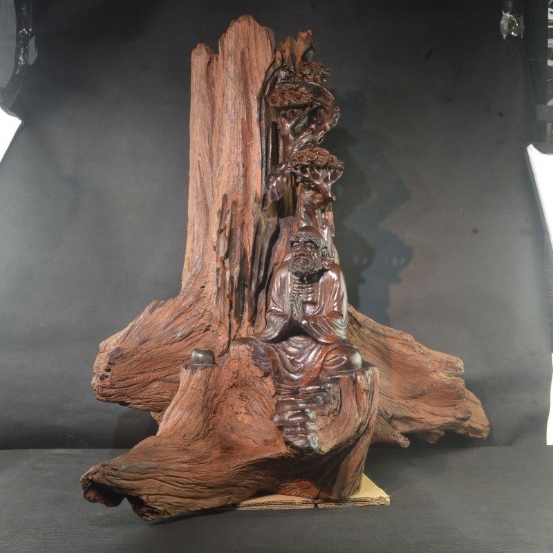老挝大红酸枝达摩坐禅摆件风化枯木禅意办公室根雕