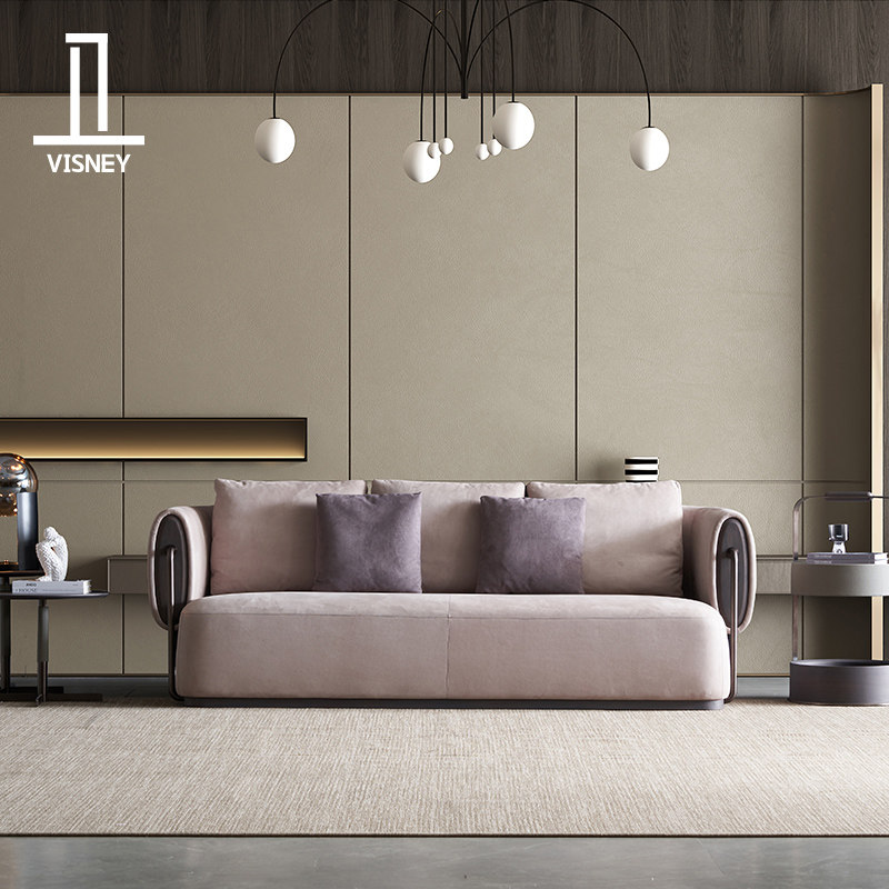 卫诗理意式轻奢磨砂沙发简约现代莫兰兰迪高端皮艺沙发