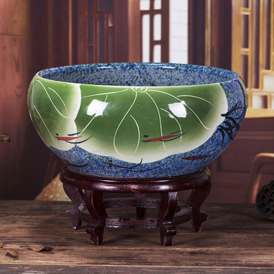 鱼缸景德镇陶瓷大号青花养金睡碗莲盆鱼缸